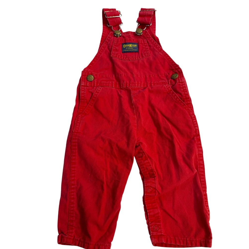 Vintage 90s Red Oshkosh B'gosh Overalls Brass Buckles 18 months Unisex